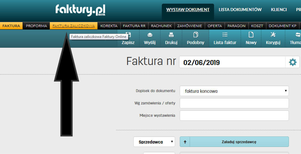 Faktura zaliczkowa w programie do faktur online faktury.pl