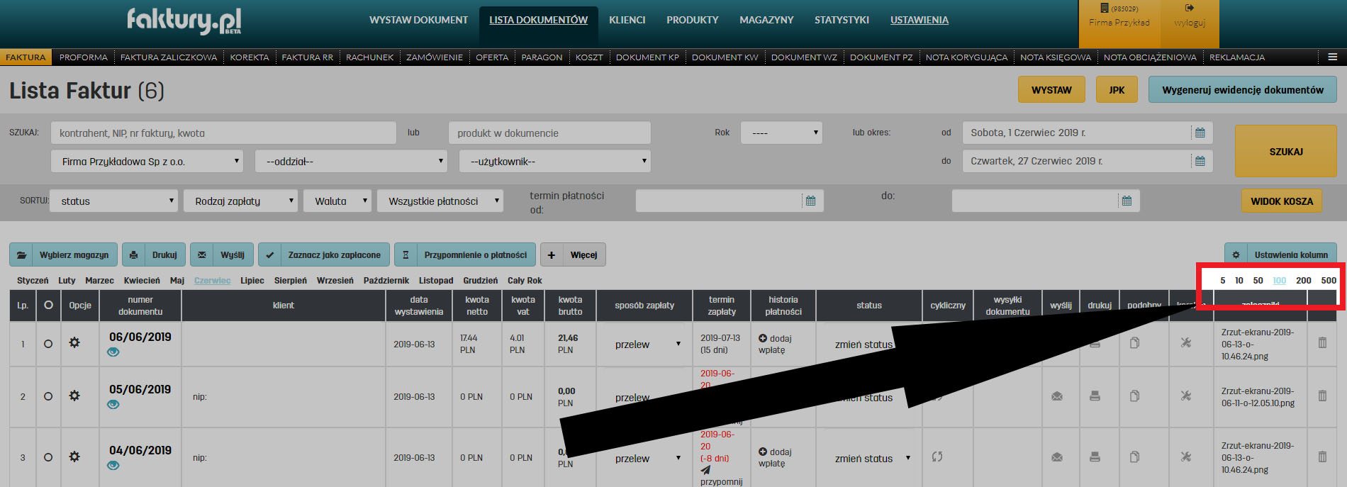 Jak zmienić liczbę widocznych dokument&oacute;w na liście dokument&oacute;w w faktury.pl