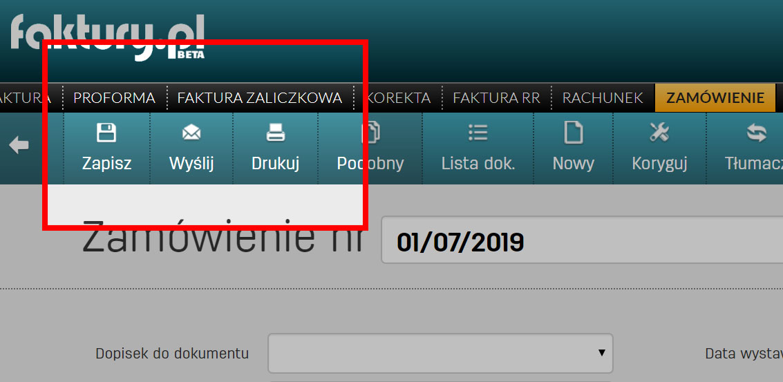 Jak wydrukować zamówienie zapisane w programie faktury.pl
