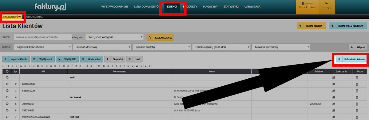 Zarządzanie widokiem listy klient&oacute;w w oprogramowaniu faktury.pl