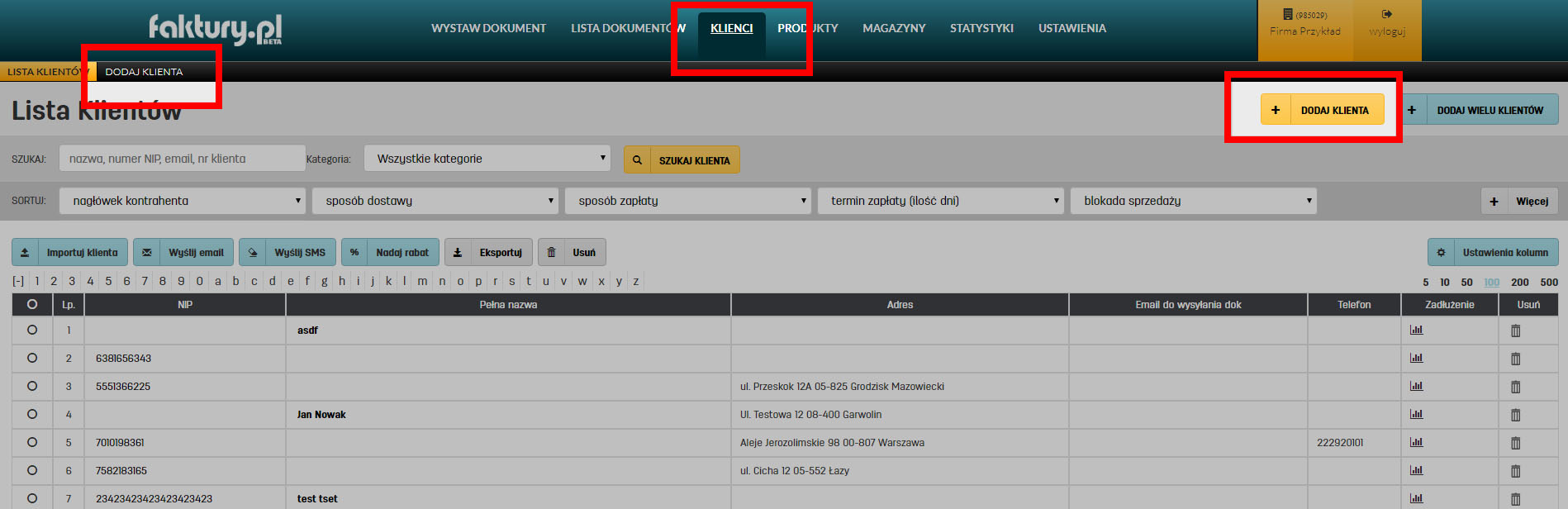 Dodawanie kilku adres&oacute;w do jednego klienta na faktury.pl