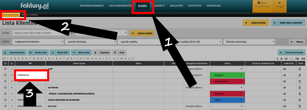 Statusy klient&oacute;w w programie do fakturowania online faktury.pl