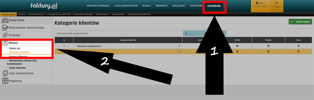 Kategorie klient&oacute;w w programie do faktur online faktury.pl