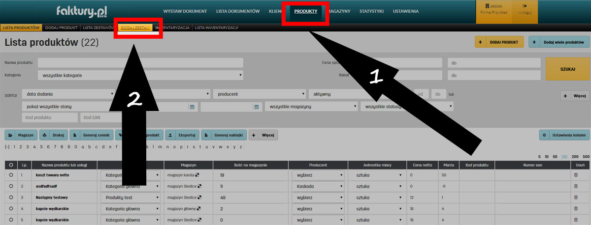 Zestawy produkt&oacute;w w najlepszym programie do fakturowania online faktury.pl