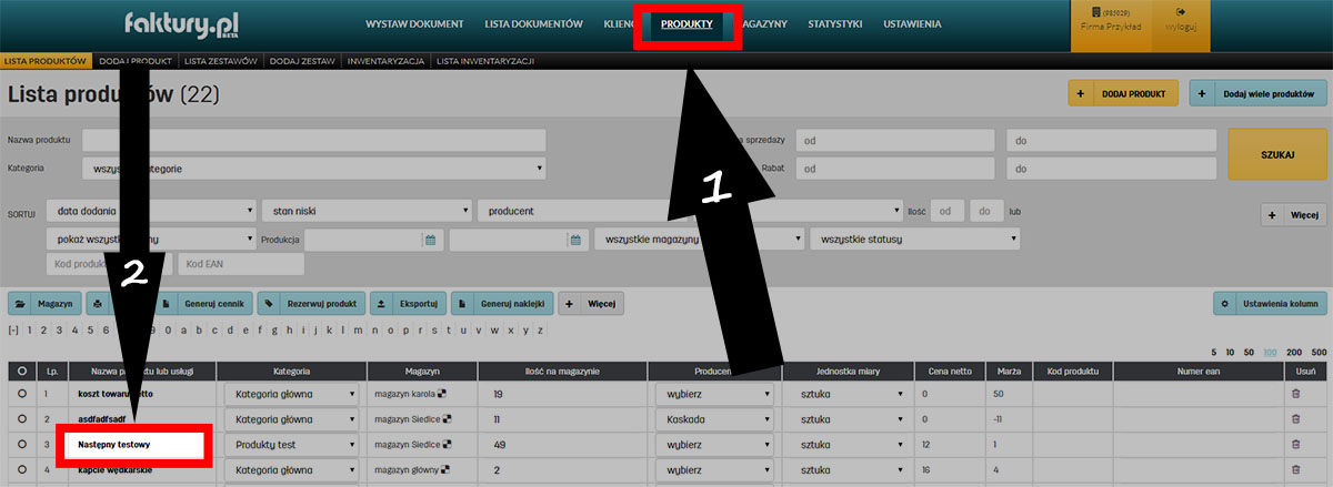Domyślna ilość sprzedawanych produkt&oacute;w na fakturze w faktury.pl