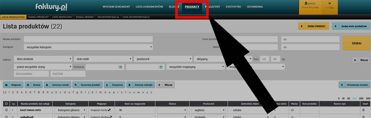 Generowanie cennika z listy produkt&oacute;w
