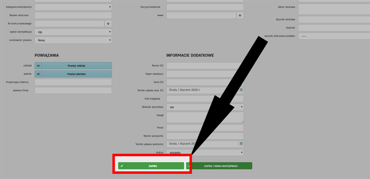 Edycja i zapis nagł&oacute;wka kontrahenta w serwisie faktury.pl