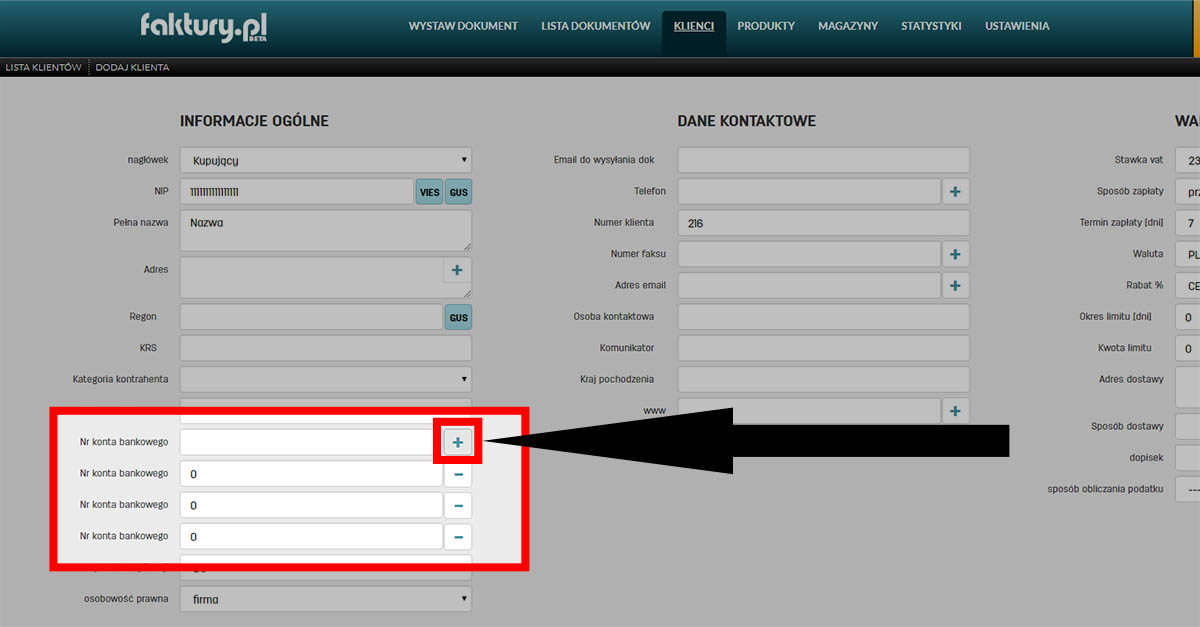Edycja danych klienta w serwisie do fakturowania faktury.pl
