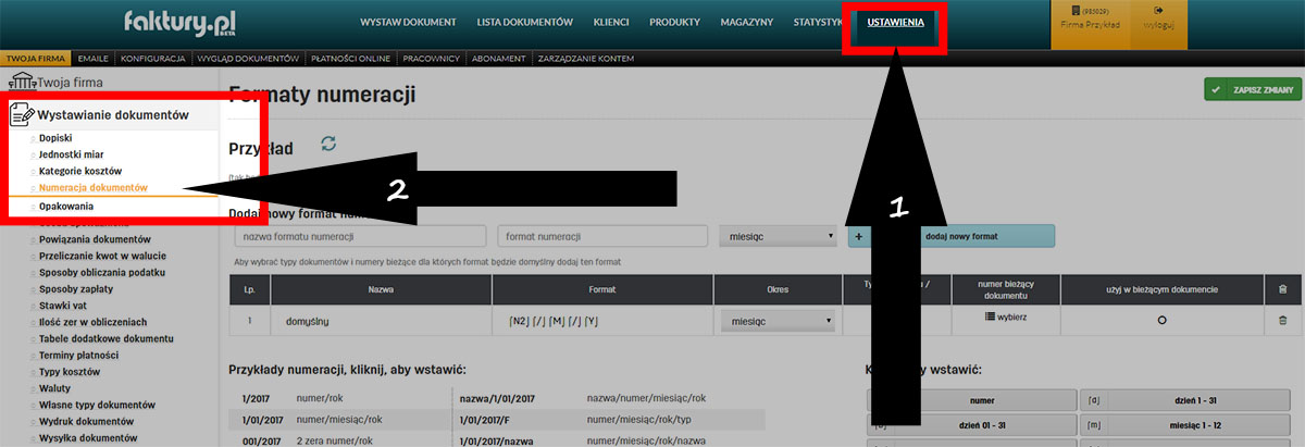 Formaty numeracji faktur w programie faktury.pl