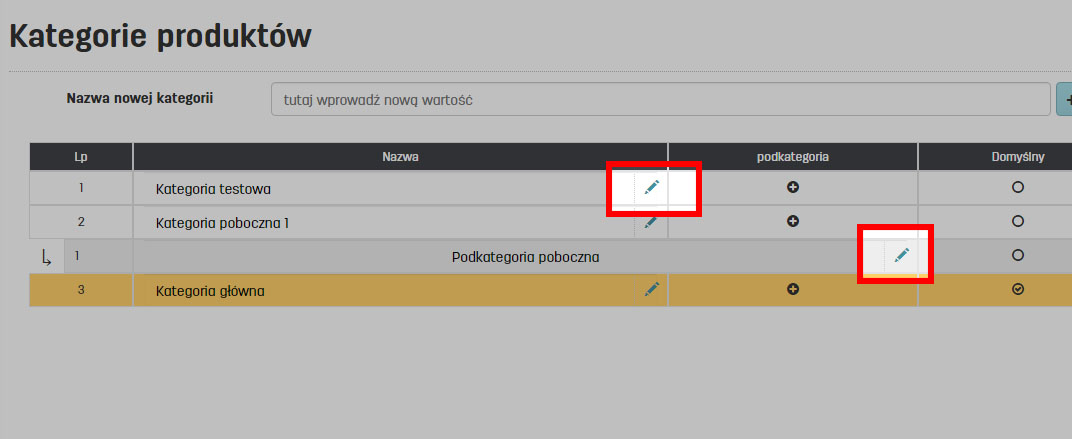Edycja podkategorii produkt&oacute;w