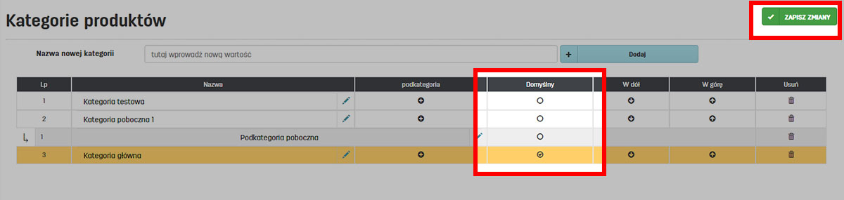 Domyślne kategorie dla produkt&oacute;w