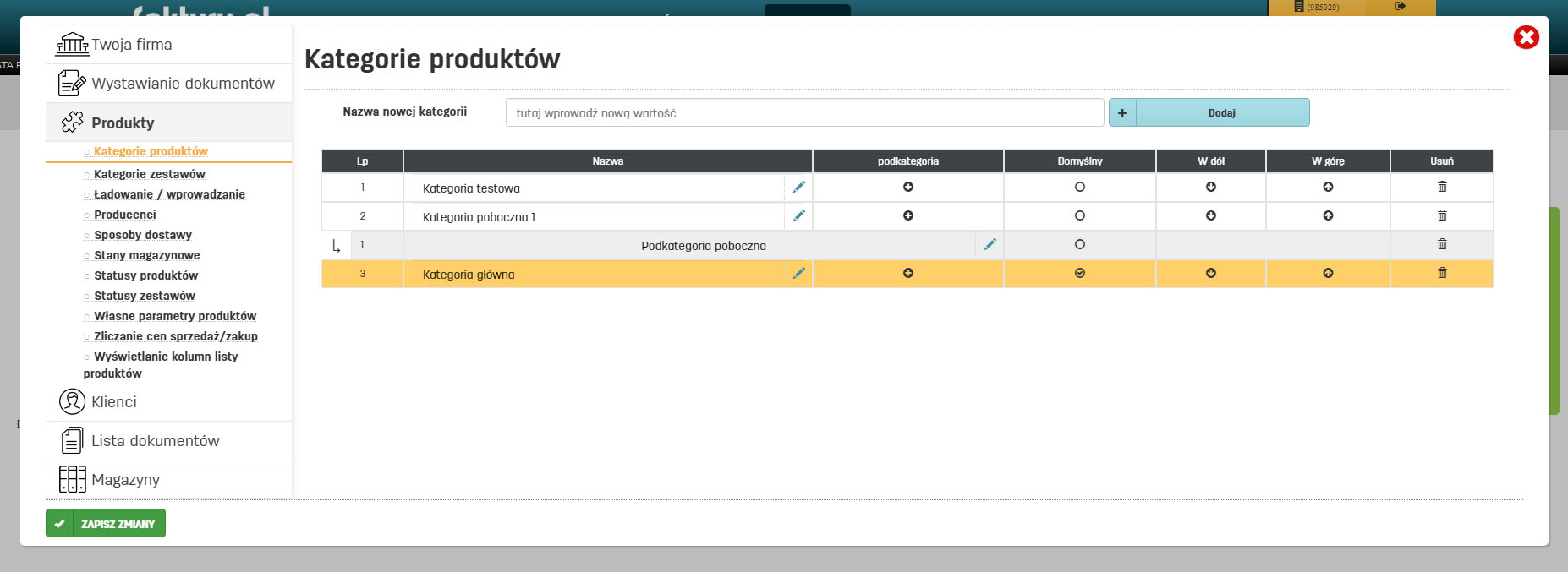 Kategorie produkt&oacute;w w najlepszym serwisie do fakturowania - faktury.pl
