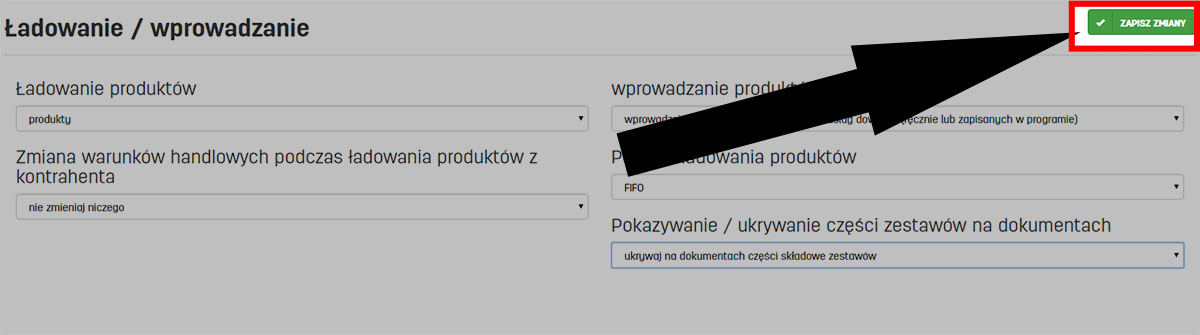 Zapis ustawień ładowania produktów w serwisie faktury.pl