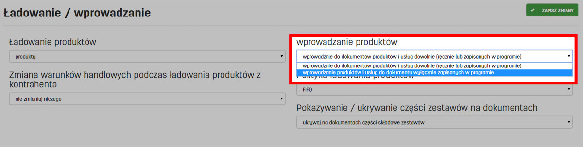 Ustawienia wprowadzania produktów na faktury.pl