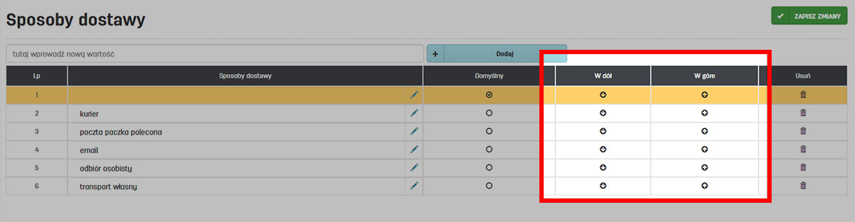 Edycja sposob&oacute;w dostawy w programie faktury.pl