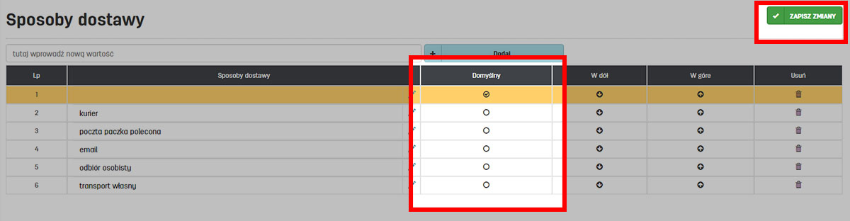Ustawienie domyślnego sposobu dostawy w programie do wystawiania faktur online faktury.pl
