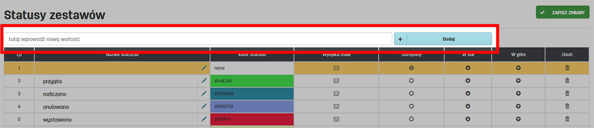 Dodawanie nowego statusu dla zestaw&oacute;w w serwisie faktury.pl