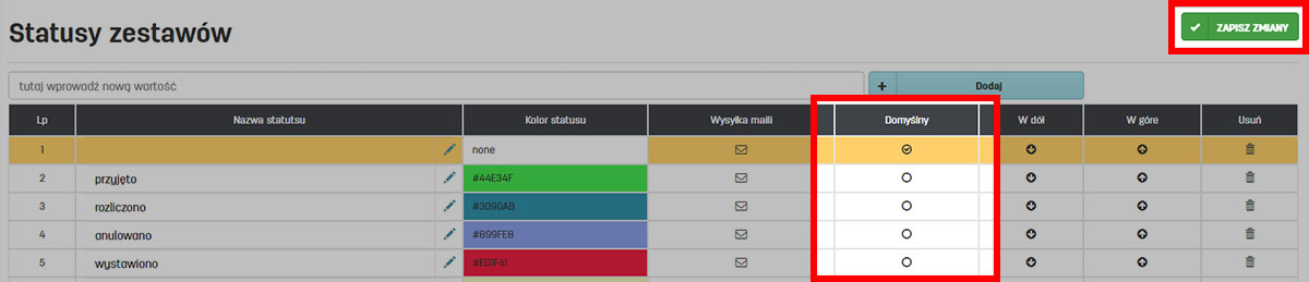 Domyślny status dla zestaw&oacute;w produkt&oacute;w w serwisie faktury.pl