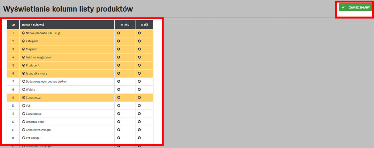 Zmiana ustawień wyświetlania listy produkt&oacute;w