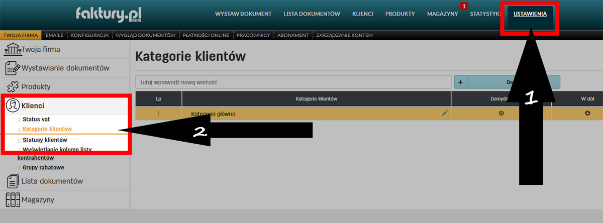 Kategorie klient&oacute;w w programie faktury.pl