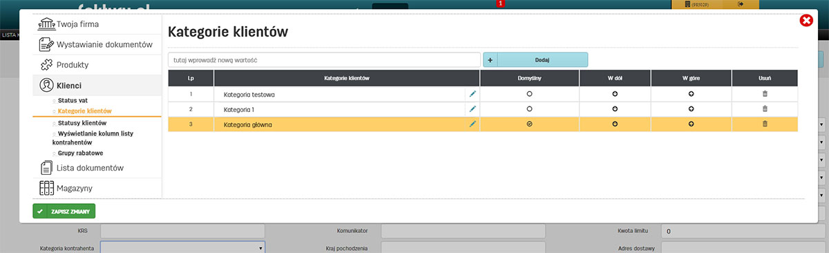 Nadawanie klientom kategorii w serwisie faktury.pl