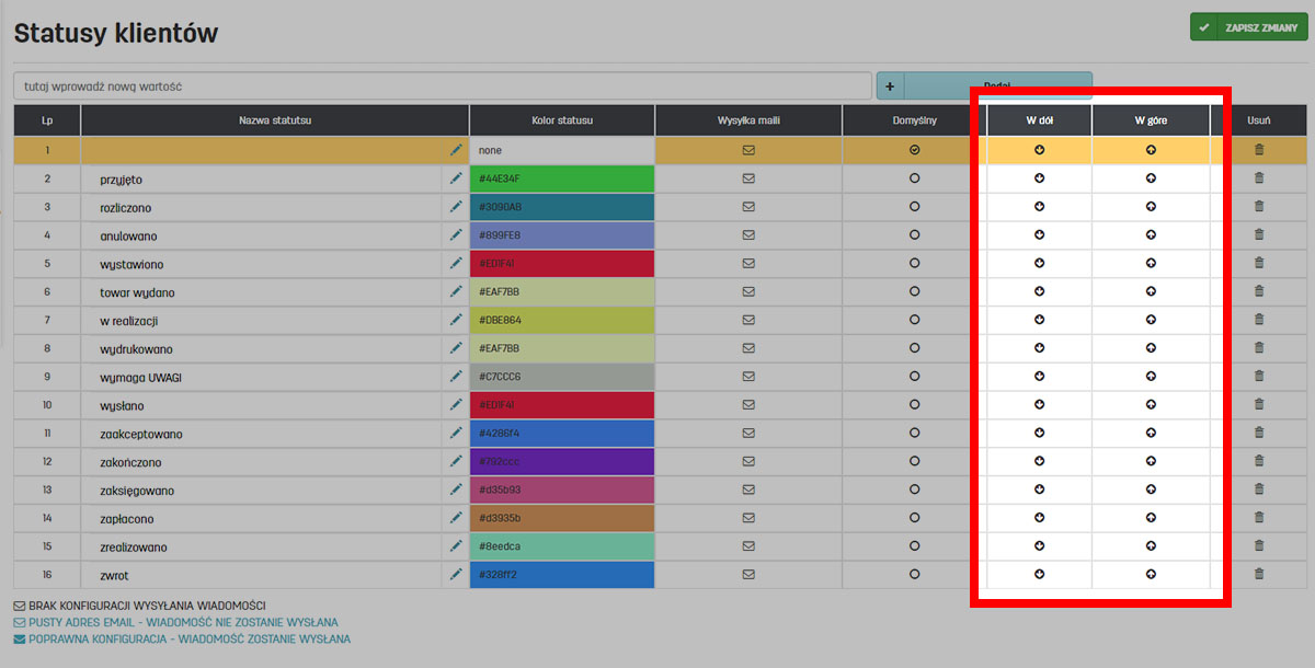 Kolejność status&oacute;w klient&oacute;w w programie faktury.pl