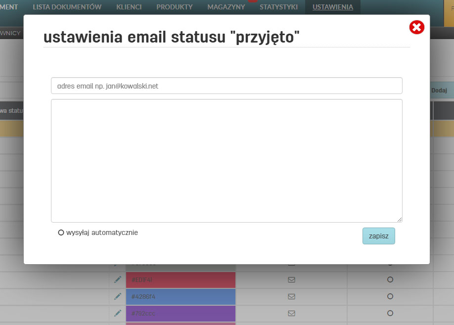 Treść wiadomości email dla status&oacute;w klient&oacute;w