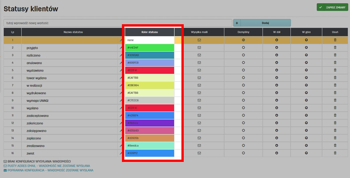 Zmiana koloru statusu w serwisie faktury.pl