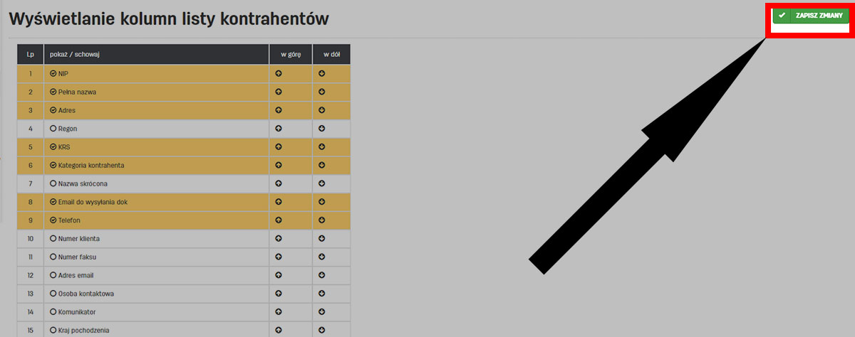Konfiguracja danych listy kontrahent&oacute;w