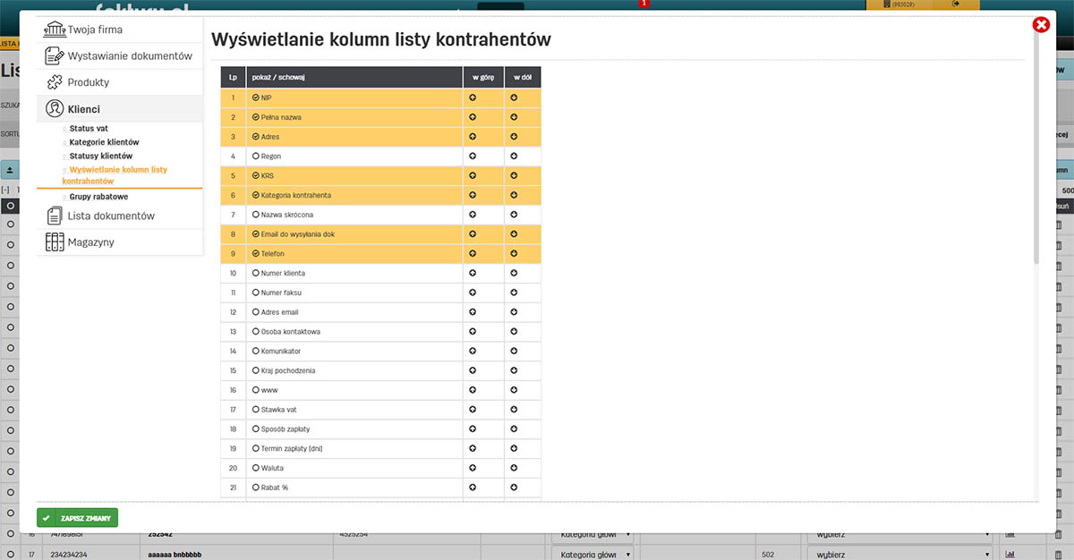 Kolejność wyświetlanych kolumn na liście klient&oacute;w