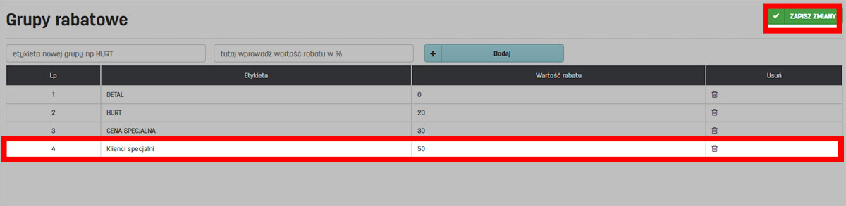 Lista grup rabatowych w faktury.pl