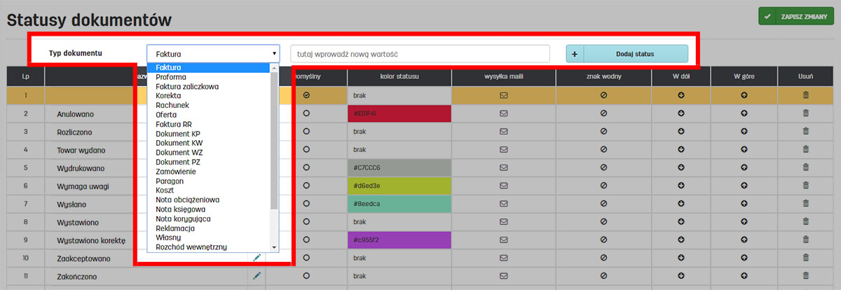 Dodanie własnego statusu do dokument&oacute;w