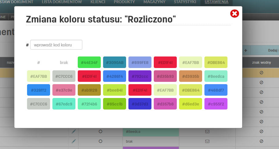 Kolory status&oacute;w dokument&oacute;w