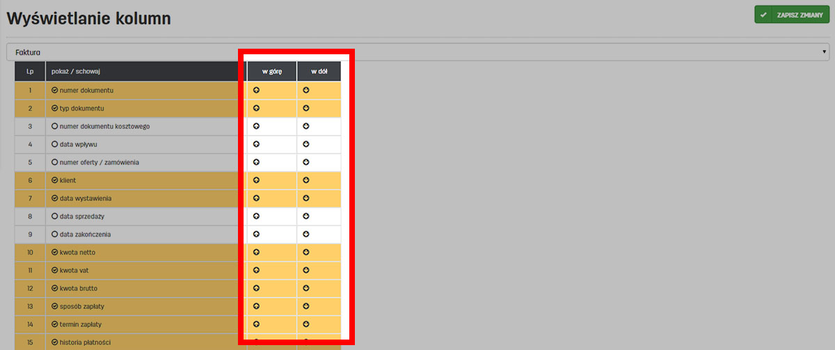 Konfiguracja danych na liście dokument&oacute;w